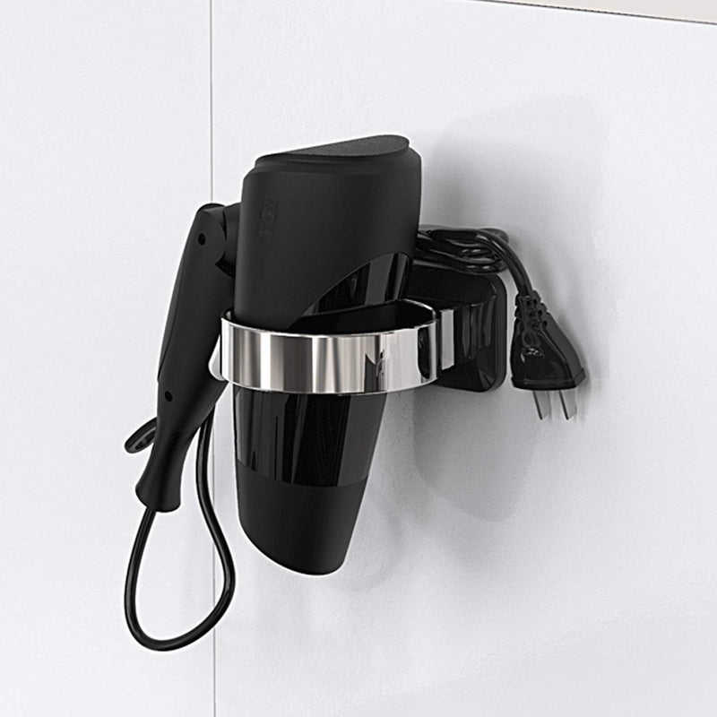 RAIKEDR Hair Dryer Holder-Black  Bathroom Hair Dryer Holder  Hair Care Tools Holder Wall Mount - Extra Large Rim (Silver + Black) - Image 5